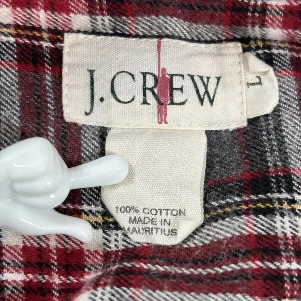 Vintage J.Crew Oarsman Shirt Men's Large Gray Red Plaid Flannel Pocket Casual